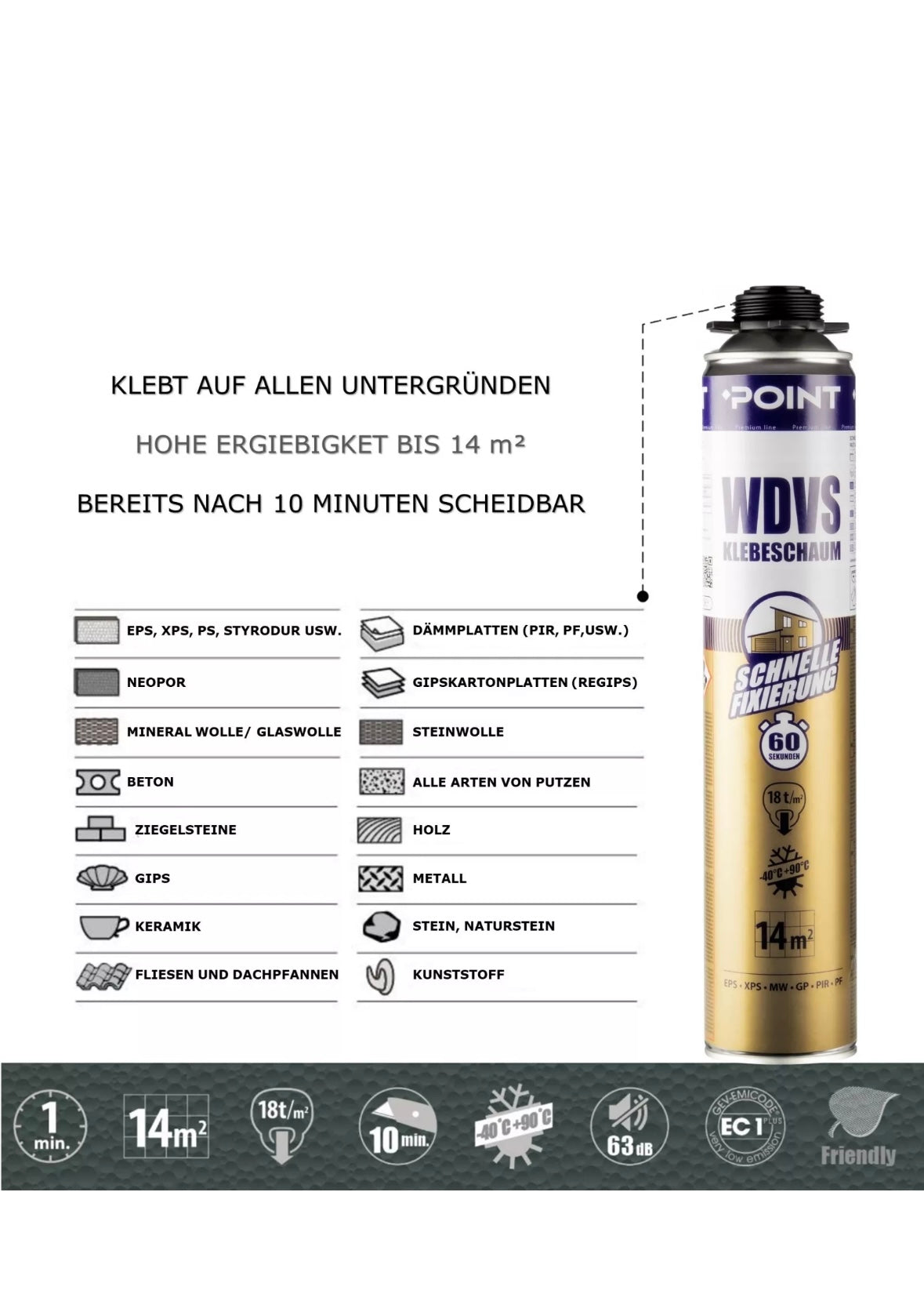 POINT WDVS KLEBESCHAUM 60 SECONDS 850ml ||Dämmstoffkleber||
