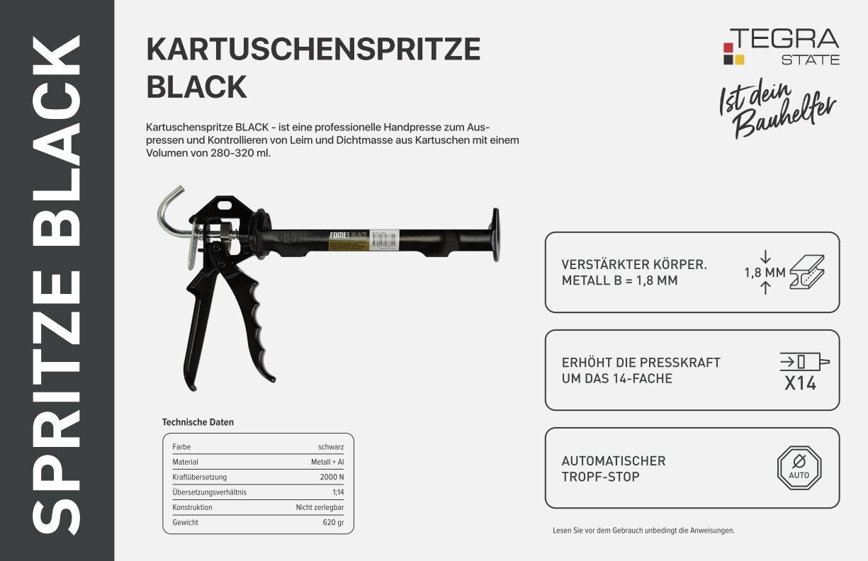 Premium Kartuschenpresse Metall 280-320ml 14:1