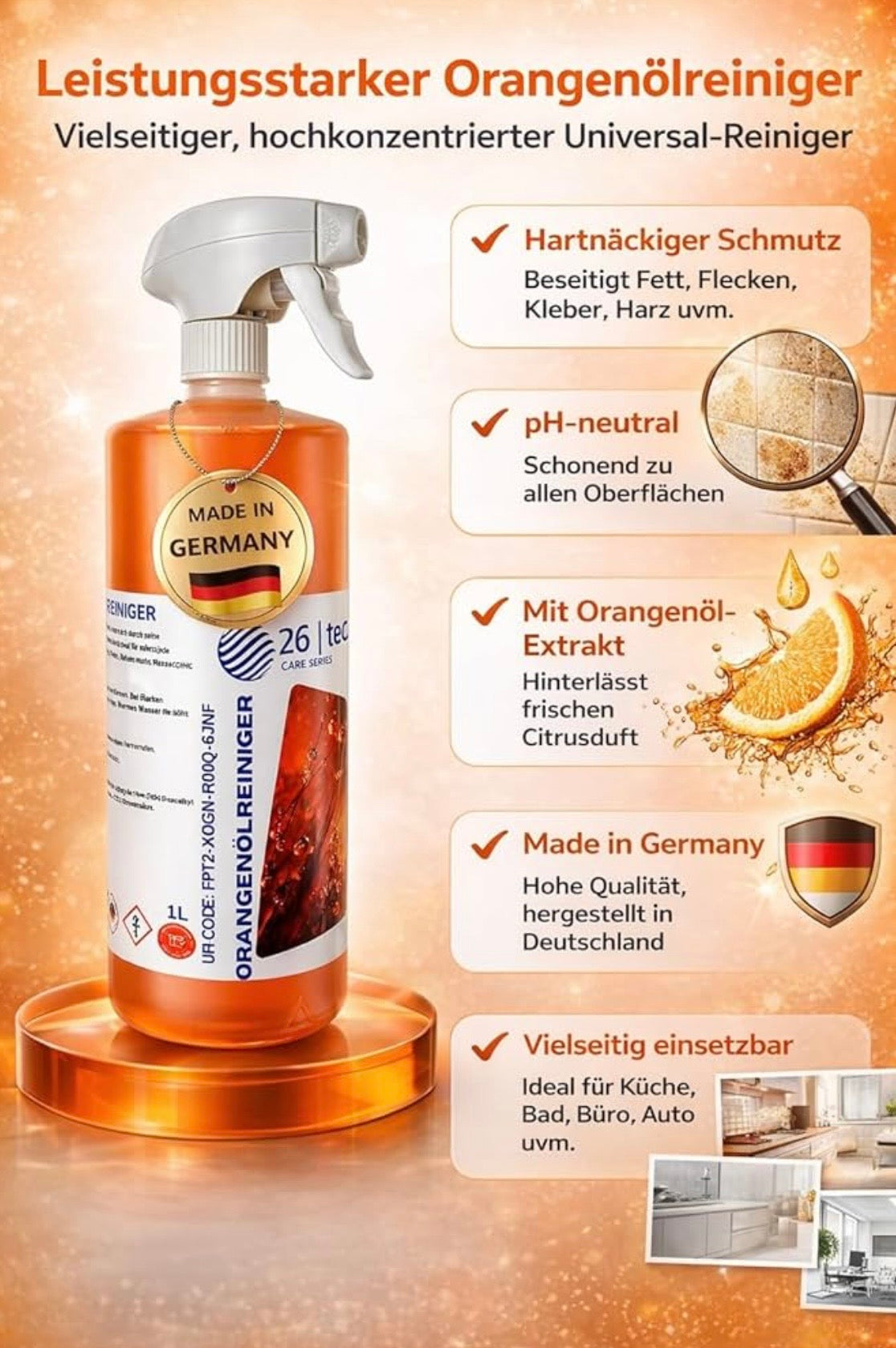 26 tec Aktiv Orangenöl Reiniger Konzentrat – Fett, Kleber & Harze lösen