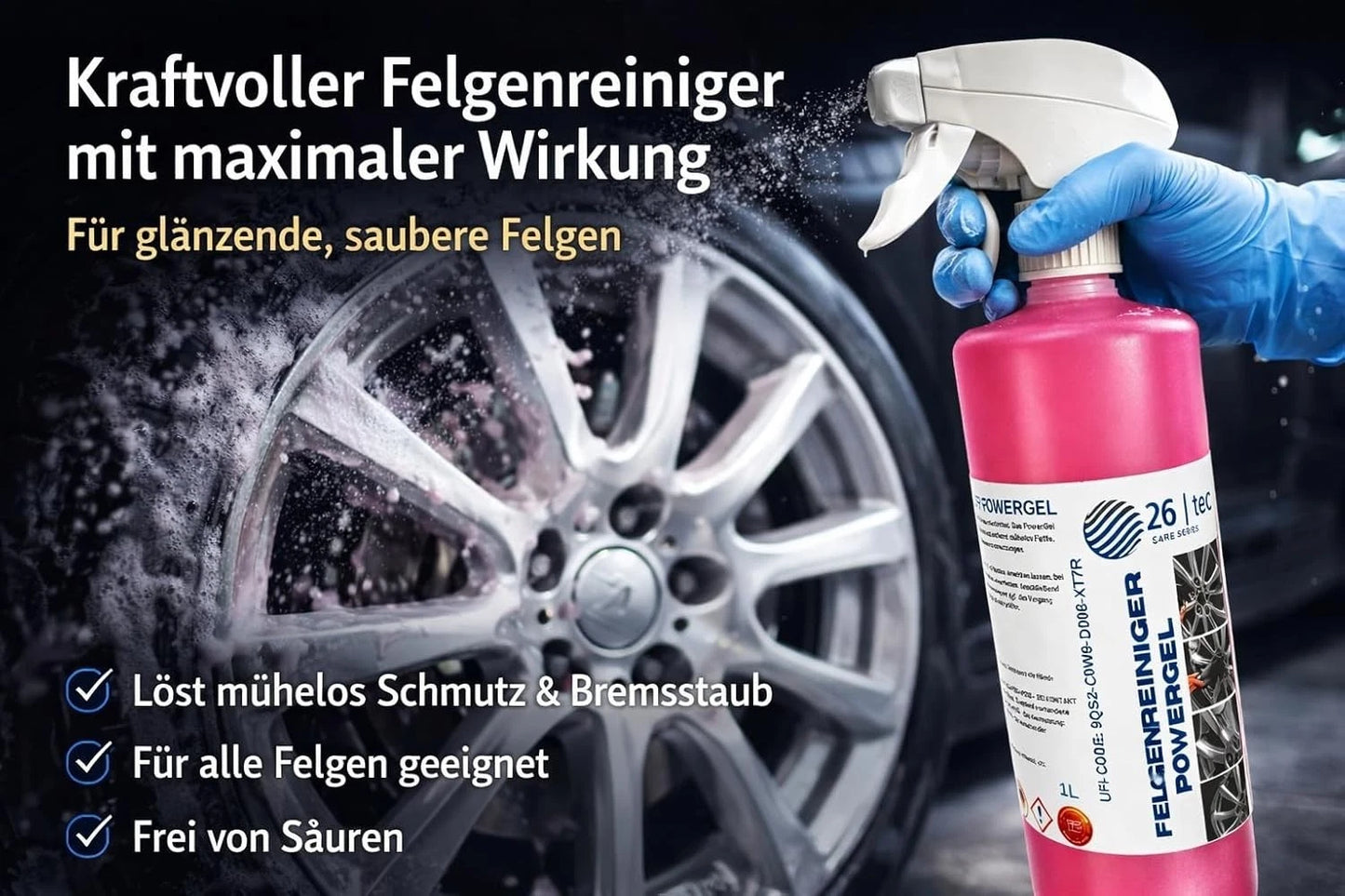 26 tec Aktiv Felgenreiniger Powergel – Bremsstaub & Schmutz entfernen